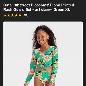 Floral Kids Swim Set - SZ XL Green and Pink